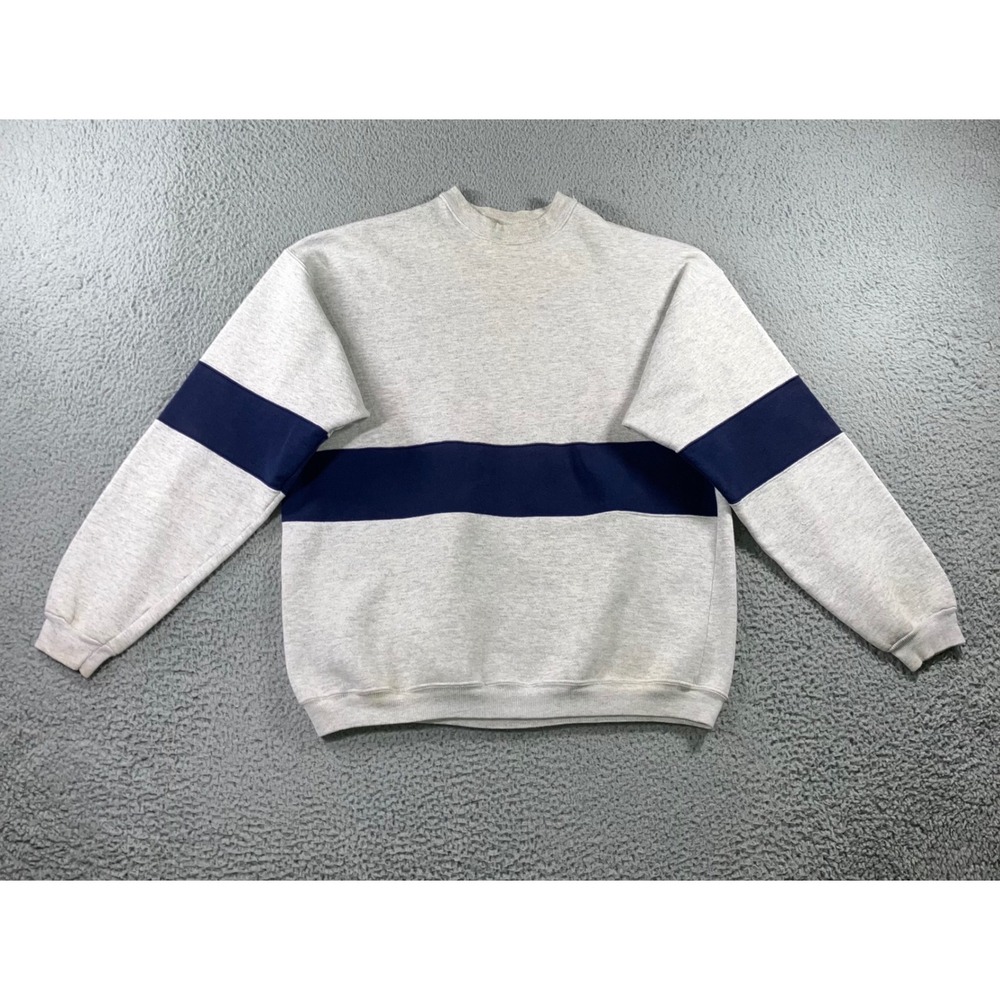 Vintage 90s Hanes Premium Sweatshirt XL Stripe Crewneck Boxy Gray Made in USA
